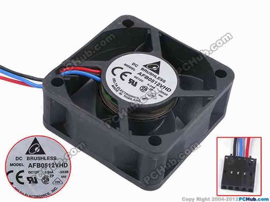 80619 Delta Electronics AFB0512VHD Server - Square Fan -S53R, sq50x50x20, w40x3x5, 12V 0.24A Delta Electronics AFB0512VHD Server - Square Fan 