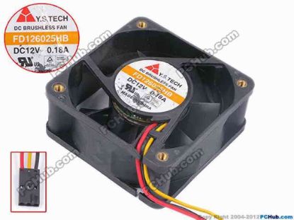80643 Y.S TECH FD126025HB Server - Square Fan sq60x60x25, w300x3x3, 12V 0.18A Y.S TECH FD126025HB Server - Square Fan 