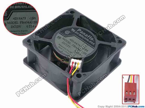 80709 Panasonic FBA06A12H Server - Square Fan -1BS, sq60x60x25, w65x3x3, 12V 0.22A Panasonic FBA06A12H Server - Square Fan 
