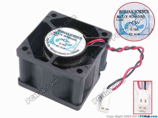80715 RUILIAN / HENG YANG RDM4028S Server - Square Fan sq40x40x28, w55x2x2, 12V 0.18A RUILIAN / HENG YANG RDM4028S Server - Square Fan 