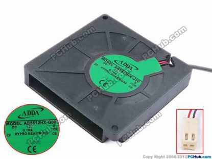 80738 ADDA AB5512HX-G00 Server - Blower Fan S, 1TCW, bw55x55x10, w120x2x2, 12V 0.19A ADDA AB5512HX-G00 Server - Blower Fan