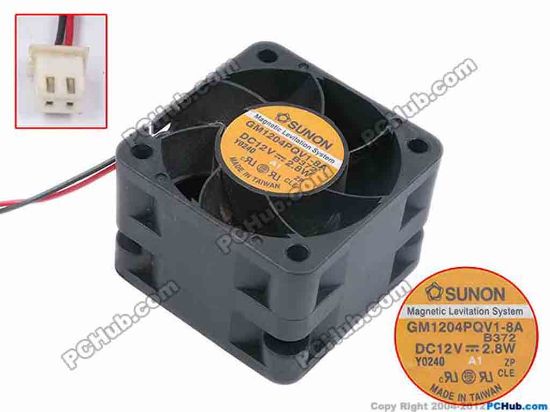 80782 SUNON GM1204PQV1-8A Server - Square Fan B372, sq40x40x28, w160x2x2, 12V 2.8W SUNON GM1204PQV1-8A Server - Square Fan 