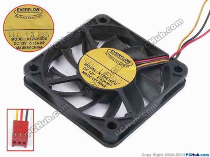 80821 Everflow R126010DU Server - Square Fan sq60x60x10, w225x3x3, 12V 0.35A Everflow R126010DU Server - Square Fan 