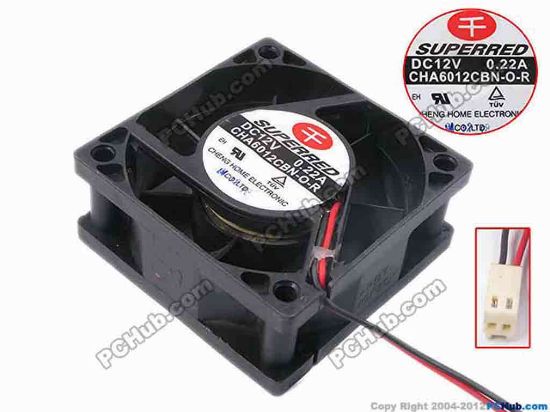 80868 Superred CHA6012CBN-O-R Server - Square Fan sq60x60x25, w100x2x2, 12V 0.22A Superred CHA6012CBN-O-R Server - Square Fan 