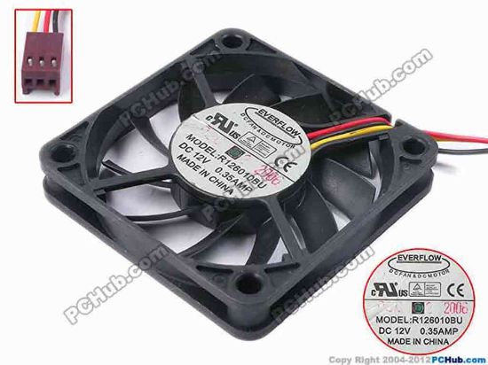 80944 Everflow R126010BU Server - Square Fan sq60x60x10, w205x3x3, 12V 0.35A Everflow R126010BU Server - Square Fan 