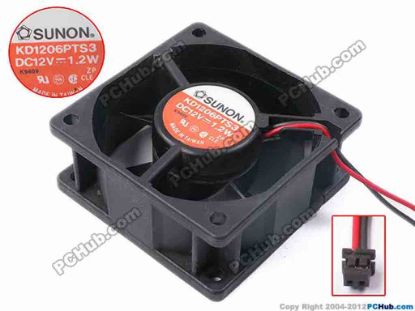 81055 SUNON KD1206PTS3 Server - Square Fan sq60x60x25, w155x2x2, 12V 1.2W. SUNON KD1206PTS3 Server - Square Fan 