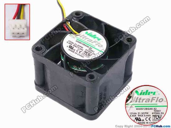 81078 Nidec W40S12BGA5-52 Server - Square Fan T03A1, sq40x40x28, w70x3x3, 12V 0.4~0.44A Nidec W40S12BGA5-52 Server - Square Fan 
