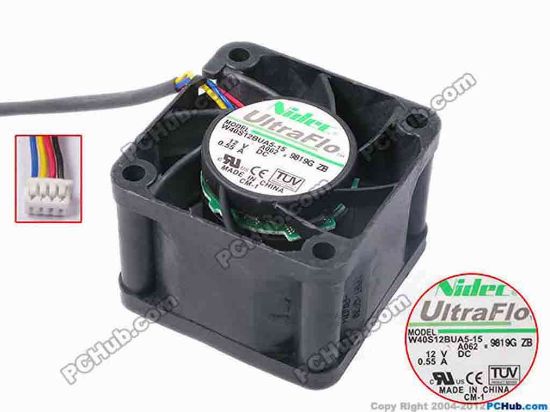 81082 Nidec W40S12BUA5-15 Server - Square Fan A062, sq40x40x28, w90x4x4, 12V 0.55A Nidec W40S12BUA5-15 Server - Square Fan 
