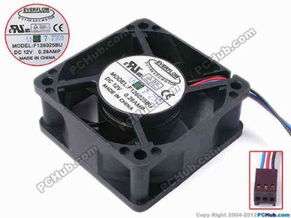 81102 Everflow F126025BU Server - Square Fan sq60x60x25, w205x3x3, 12V 0.26A Everflow F126025BU Server - Square Fan 