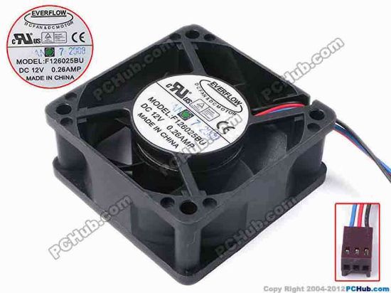81102 Everflow F126025BU Server - Square Fan sq60x60x25, w205x3x3, 12V 0.26A Everflow F126025BU Server - Square Fan 
