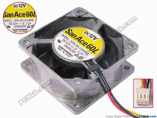 81110 Sanyo Denki 109L0612H408 Server - Square Fan sq60x60x25, w170x3x3, 12V 0.11A Sanyo Denki 109L0612H408 Server - Square Fan 