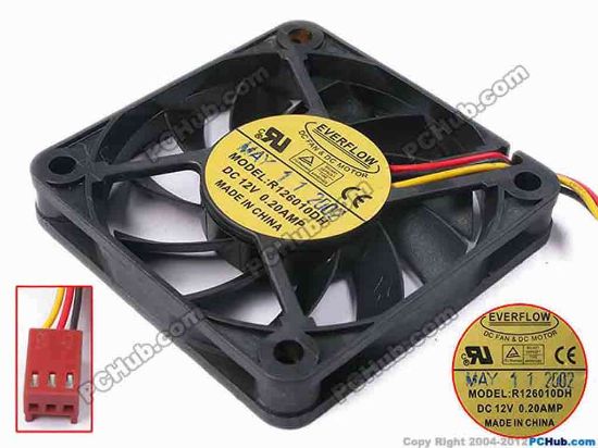 81146 Everflow R126010DH Server - Square Fan sq60x60x10, w225x3x3, 12V 0.2A Everflow R126010DH Server - Square Fan 