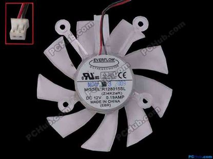 81346 Everflow R128015SL Server - Frameless / GPU Fan Zl4K2aR, 12V 0.19A, W155x2x2, D75x15x C43, White Everflow R128015SL Server - Frameless / GPU Fan 