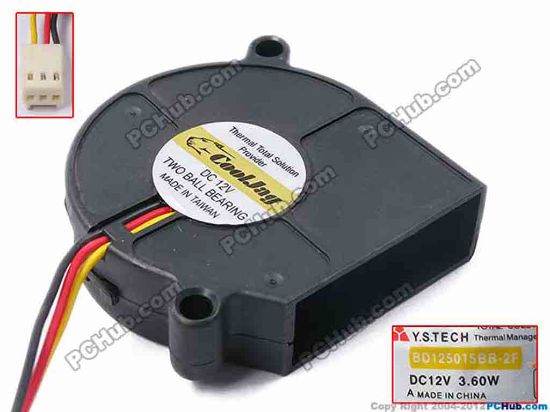 81359 Y.S TECH BD125015BB-2F Server - Blower Fan bw51x51x15, w205x3x3, 12V 3.6W Y.S TECH BD125015BB-2F Server - Blower Fan 