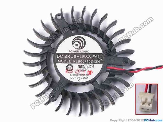 81366 Power Logic PLB05710S12H Server - Frameless / GPU Fan dia55x55x10, w85x2x2, 12V 0.2A, Black Power Logic PLB05710S12H Server - Frameless / GPU Fan 