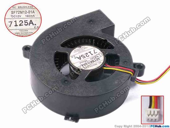 81375 Toshiba SF72M12-01A Server - Blower Fan bw70x68x20, w150x3x3, 12V 0.16A Toshiba SF72M12-01A Server - Blower Fan 