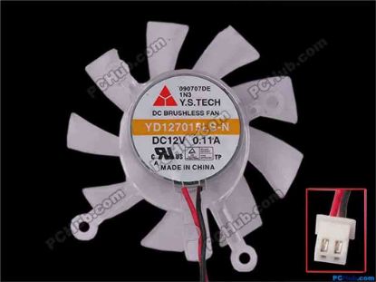 81376 Y.S TECH YD127015LS-N Server - Frameless / GPU Fan 12V 0.11A, W130x2x2, D65xC42, White, 4 Holes Equal Y.S TECH YD127015LS-N Server - Frameless / GPU Fan 