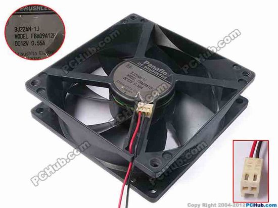 81455 Panasonic FBA09A12H Server - Square Fan -1J, sq92x92x25, w120x2x2,12V 0.55A Panasonic FBA09A12H Server - Square Fan 