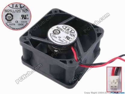 81486 T&T 5025LL12S Server - Square Fan ND1, sq50x50x25, w220x2x2, 12V 0.07A T&T 5025LL12S Server - Square Fan 