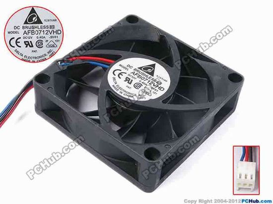 81530 Delta Electronics AFB0712VHD Server - Square Fan -SV81, sq70x70x20, w195x3x3, 12V 0.4A Delta Electronics AFB0712VHD Server - Square Fan 