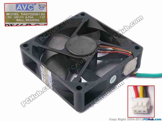 81617 AVC DA07020B12U Server - Square Fan -117, sq70x70x20, w150x3x3, 12V 0.7A AVC DA07020B12U Server - Square Fan 