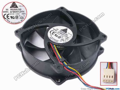 81626 Delta Electronics AFB0912VH Server - Round Fan -5B75, dia95x95x25, w145x4x4, 12V 0.6A Delta Electronics AFB0912VH Server - Round Fan 