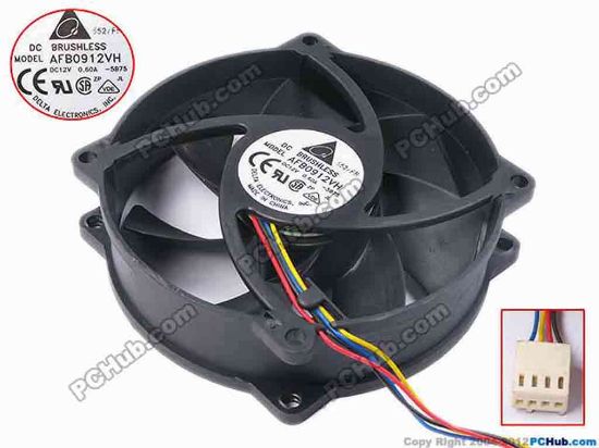 81626 Delta Electronics AFB0912VH Server - Round Fan -5B75, dia95x95x25, w145x4x4, 12V 0.6A Delta Electronics AFB0912VH Server - Round Fan 