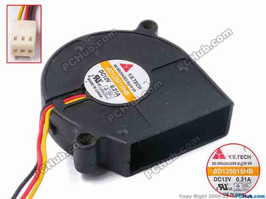 81638 Y.S TECH BD125015HB Server - Blower Fan bw51x51x15, w200x3x3, 12V 0.21A Y.S TECH BD125015HB Server - Blower Fan 