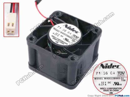 81654 Nidec W40S12BHA5-51 Server - Square Fan T08, sq40x40x28, w250x2x2, 12V 0.17A Nidec W40S12BHA5-51 Server - Square Fan 