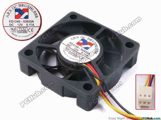 81663 ARX FD1240-S2033A Server - Square Fan sq40x40x10, w100x3x3, 12V 0.11A ARX FD1240-S2033A Server - Square Fan 