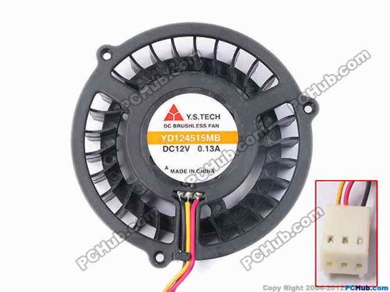 81822 Y.S TECH YD124515MB Server - Round Fan dia48x48x12, w255x3x3, 12V 0.13A Y.S TECH YD124515MB Server - Round Fan 