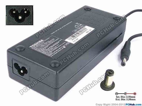 81879 Toshiba Common Item (Toshiba) AC Adapter- Laptop 19V 6.32A, 5.5/2.5mm 12mm Length, 3-Prong Toshiba Common Item (Toshiba) AC Adapter- Laptop <p><span id="ctl00_ContentPlaceHolder1_ItemDesc1_lblItemDescription">Model: ADP-120ZB B<br />
<br />
INPUT: 100-240V~ 2.0A, 50-60Hz<br />
OUTPUT: 19V 6.3A 120W<br />
Connecter size: Int. Diameter:  2.50mm    <br />
                       Ext. Diameter:  5.50mm<br />
                       Length          : 12.00mm<br />
<br />
Dimensions: 148 x 63 x 35 mm</span></p>
<p>*Please do not mix up with another adapter with the same model number but different connector size, please check carefully the connector's measurement  of your adapter.</p>
<p>*When buying any compatible AC adapter, please take note the type of power cord(2 or 3-prong) used.</p>
<p>*Please take note,&nbsp;3 wire AC <a shape="rect" href="http://www.pchub.com/uph/category/356/Power-Core.html"><font color="#800080">power cord</font></a> not included.</p>