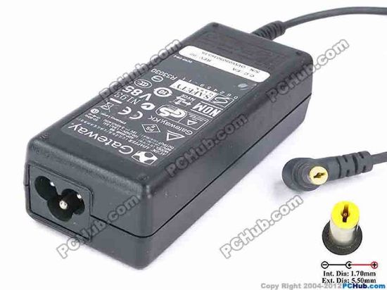 81885 Gateway Common Item (Gateway) AC Adapter- Laptop 19V 3.42A, 5.5/1.7mm, 3-Prong Gateway Common Item (Gateway) AC Adapter- Laptop <span class="span11" id="ctl00_ContentPlaceHolder1_ItemDesc1_lblItemDescription">
<p><span id="ctl00_ContentPlaceHolder1_ItemDesc1_lblItemDescription">AC Adapter Model:  ADP-65HB BB<br />
<br />
INPUT: 100-240V~  1.5A, 50-60Hz <br />
OUTPUT: 19V 3.42A 65W<br />
Connecter size: Int. Diameter:  1.70mm    <br />
                       Ext. Diameter: 5.50mm<br />
<br />
Dimensions:  105 x 45 x 30 mm</span></p>
<p>*When buying any compatible AC adapter, please take note the type  of power cord(2 or 3-prong) used.</p>
<p>*Please take note, 3 wire AC <a shape="rect" href="http://www.pchub.com/uph/category/356/Power-Core.html"><font color="#810081">power cord</font></a> not included.</p>
<p></p></span>
