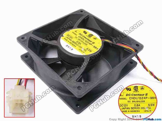 81944 Japan Servo CNDC12Z4P-984 Server - Square Fan sq120x120x38, w115x3x4, 12V 0.8A 9.5W Japan Servo CNDC12Z4P-984 Server - Square Fan 