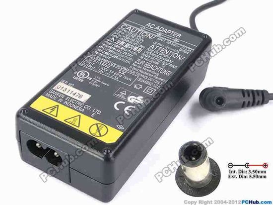 82032 SANKEN SEA40N2-12.0 AC Adapter 5V-12V 12V 2.5A, 5.5/3.5mm With Pin, 2-Prong SANKEN SEA40N2-12.0 AC Adapter 5V-12V <div>Model: SEA40N2-12.0</div>
<div><br />
</div>
<div>INPUT: 100-240V~0.7-0.4A, 50-60Hz&nbsp;</div>
<div>OUTPUT: 19V 2.5A 30W</div>
<div>Connecter size: Int. Diameter: 3.50mm&nbsp;</div>
<div>Ext. Diameter: 5.50mm</div>
<div>(Signal pin in the middle)<br />
</div>
<div><br />
</div>
<div>Dimensions: 94 X 45 X 26 mm</div>
<div><br />
</div>
<div>*Please take note, 2 wire AC power cord not included.</div>
<div><br />
</div>