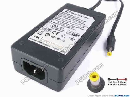 82111 GlobTek  GT-21126-6024 AC Adapter- Laptop 24V 2.5A, 5.5/2.1mm, C14 GlobTek  GT-21126-6024 AC Adapter- Laptop <div>Model: GT-21126-6024, GS-1110</div>
<div><br />
</div>
<div>INPUT: 100-240V~1.6A, 50-60Hz&nbsp;</div>
<div>OUTPUT: 24V 2.5A 60W</div>
<div>Connecter size: Int. Diameter: 2.10mm&nbsp;</div>
<div>Ext. Diameter: 5.50mm</div>
<div><br />
</div>
<div>Dimensions: 119 X 60 X 33 mm</div>
<div><br />
</div>
<div>*Please take note, 3 wire (IEC C14) AC power cord not included.</div>