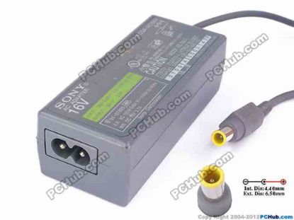 82138 Sony Vaio Parts AC Adapter- Laptop PCGA-AC16V4, 16V 2.7A , Tip E, 2-prong Sony Vaio Parts AC Adapter- Laptop <div>SONY AC Adatper Model: PCGA-AC16V4</div>
<div><br />
</div>
<div>INPUT: 100-240V~ 1.1A-0.6A, 50-60Hz</div>
<div>OUTPUT: 16V 2.7A 43W</div>
<div>Connecter size: Int. Diameter: 4.40mm&nbsp;</div>
<div>Ext. Diameter: 6.50mm&nbsp;</div>
<div><br />
</div>
<div>Dimension: 94 x 40 x 31 mm</div>
<div><br />
</div>
<div>*Please take note, 3 wire AC power cord not included.&nbsp;</div>