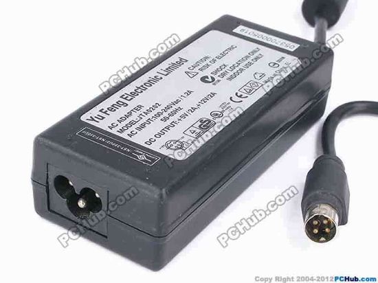 82142 Other Brands Yu Feng Electronic AC Adapter 5V-12V 12V 2A, 5V 2A, 4P, P1=5V, P4=12V, 3-Prong, New Other Brands Yu Feng Electronic AC Adapter 5V-12V <div>Model: JTA0202</div>
<div><br />
</div>
<div>INPUT: 100-240V~1.2A, 50-60Hz&nbsp;</div>
<div>OUTPUT: 5V 2A, 12V 2A</div>
<div>Connector: 4-Pin DIN</div>
<div><br />
</div>
<div>Dimensions: 115 X 49 X 30 mm</div>
<div><br />
</div>
<div>*Please take note, 3 wire AC power cord not included.</div>