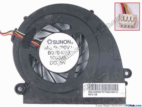 82537 SUNON MG75090V1-B070-S99 Cooling Fan  w35x4x4, 5V, Bare Fan SUNON MG75090V1-B070-S99 Cooling Fan  