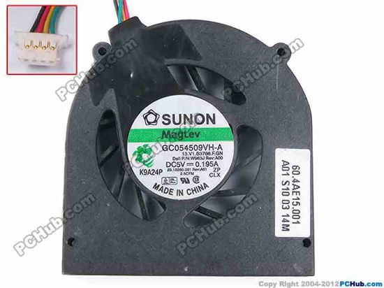 82550 SUNON GC054509VH-A Cooling Fan  60.4AE15.001, w45x4x4, 5V 0.195A, Bare Fan  SUNON GC054509VH-A Cooling Fan  