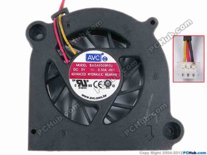 82697 AVC BASA0509R5U Cooling Fan  -001, w60x3x3, 5V 0.5A, Bare Fan AVC BASA0509R5U Cooling Fan  