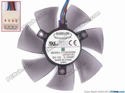 82760 Everflow T129025SM Server - Frameless / GPU Fan AF8M7cR, dia87x87x24, w345x4x4, 12V 0.18A, Trans.  Everflow T129025SM Server - Frameless / GPU Fan 