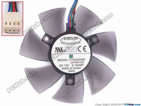 82760 Everflow T129025SM Server - Frameless / GPU Fan AF8M7cR, dia87x87x24, w345x4x4, 12V 0.18A, Trans.  Everflow T129025SM Server - Frameless / GPU Fan 