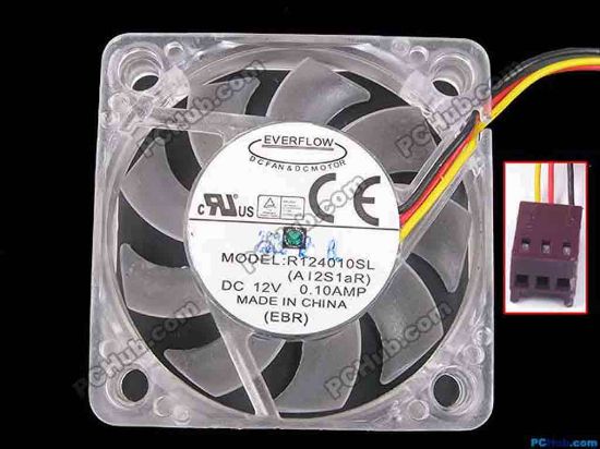 82783 Everflow R124010SL Server - Square Fan  40x40x10mm, w40x3x3, DC 12V 0.1A Everflow R124010SL Server - Square Fan 