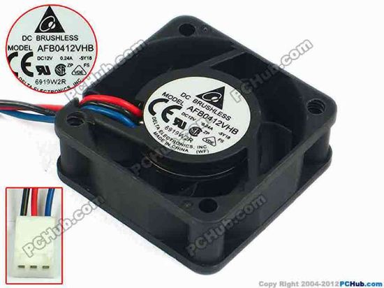 82877 Delta Electronics AFB0412VHB Server - Square Fan -5Y18, sq40x40x15, w85x3x3, 12V 0.24A Delta Electronics AFB0412VHB Server - Square Fan 