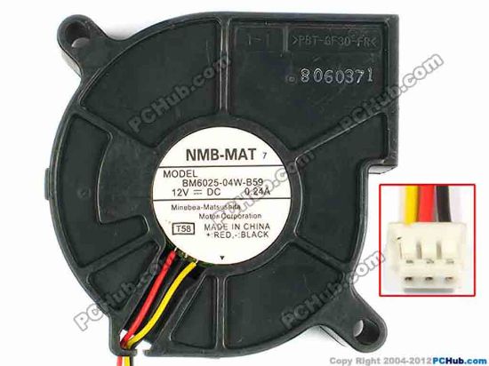 83282 NMB-MAT / Minebea BM6025-04W-B59 Server - Blower Fan T58, bw60x60x25, w200x3x3, 12V 0.24A NMB-MAT / Minebea BM6025-04W-B59 Server - Blower Fan 