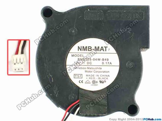 83333 NMB-MAT / Minebea BM5125-04W-B49 Server - Blower Fan T57, bw50x50x25, w145x3x3, 12V 0.17A NMB-MAT / Minebea BM5125-04W-B49 Server - Blower Fan 
