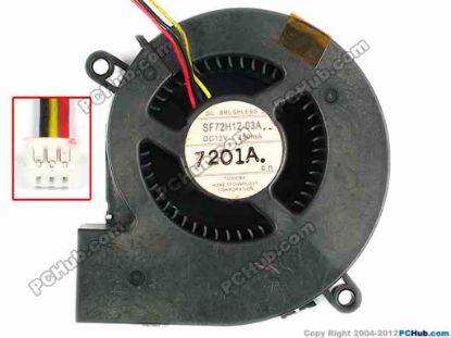 83342 Toshiba SF72H12-03A Server - Blower Fan bw70x68x20, w155x3x3, 12V 0.25A Toshiba SF72H12-03A Server - Blower Fan 