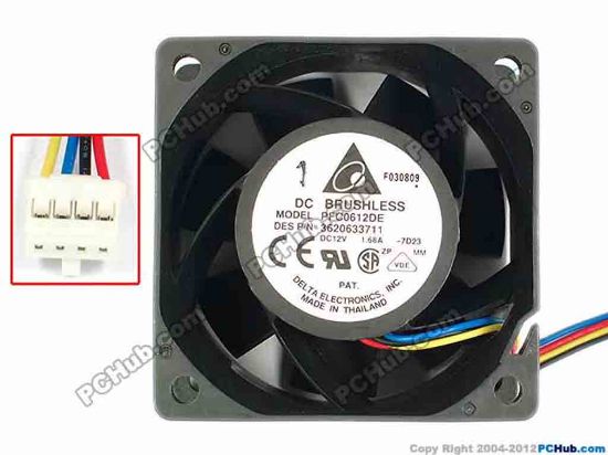 83344 Delta Electronics PFC0612DE Server - Square Fan -7D23, sq60x60x38, w115x4x4, 12V 1.68A Delta Electronics PFC0612DE Server - Square Fan 