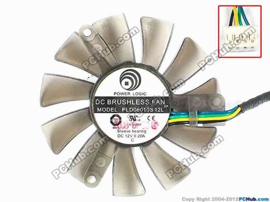 83362 Power Logic PLD06010S12L Server - Frameless / GPU Fan dia53x53x10, w80x4x4, 12V 0.2A, Transparent Black Power Logic PLD06010S12L Server - Frameless / GPU Fan 